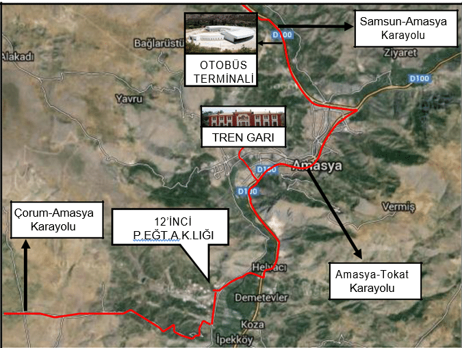 12’inci Piyade Eğitim Alay Komutanlığı - Amasya 12’inci Piyade Eğitim Alay Komutanlığı Yol Tarifi Krokisi