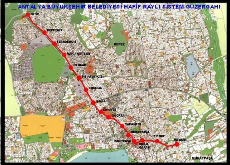 Antalya Büyükşehir Belediyesi Hafif Raylı Sistem Güzergâhı