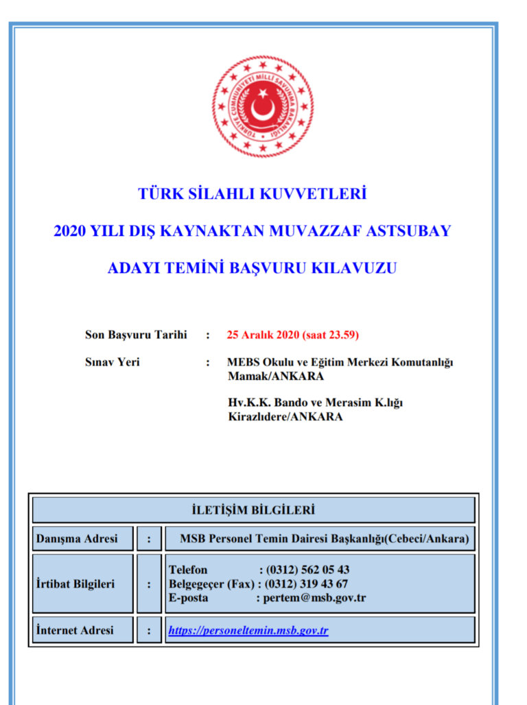 2020 Muvazzaf Astsubay Alımı Kılavuzu: Arşiv
